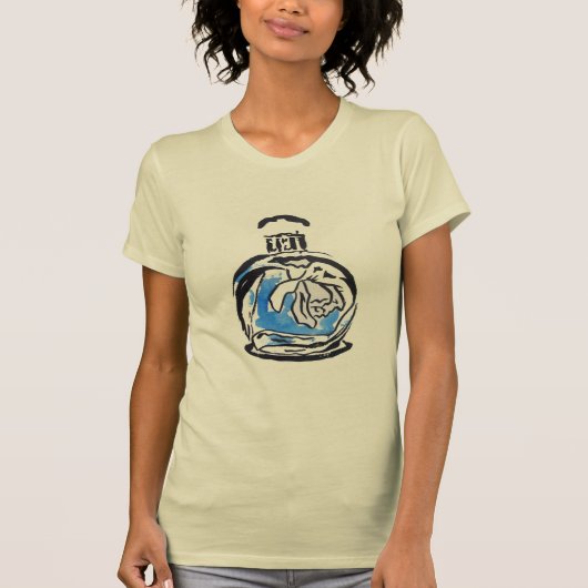 T-shirt Bouteille de parfum d'illustration de mode bleue (Devant)