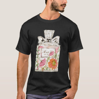 T-shirt Bouteille de parfum florale rose jolie de créateur