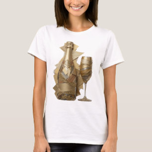 T-shirt Bouteille de vin dorée et verre en argent vibrant