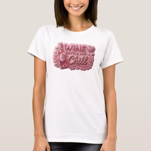 T-shirt Bouteille de vin rose et conception d'art de desig (Devant)