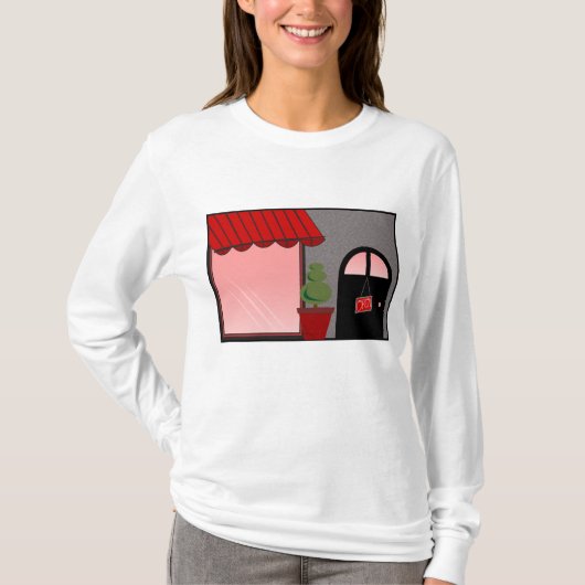 T-shirt Boutique Storefront Red Black Topiary Open (Devant)