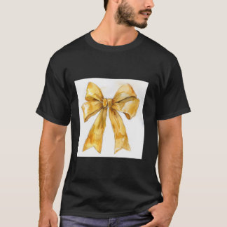 T-shirt Bow de fille en coquette aquarelle Aesthétique or