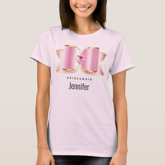 T-shirt Bow en verre rose avec une soubrette en pierre cen (Devant)
