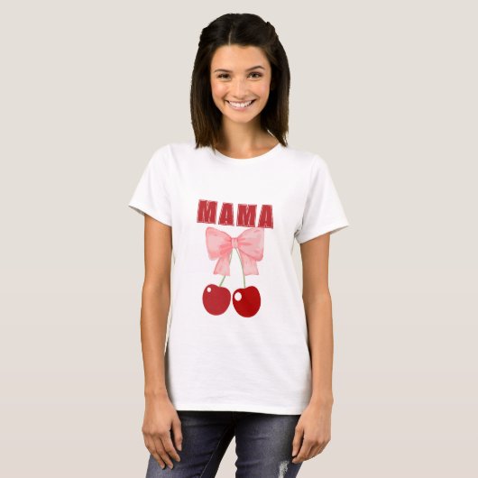 T-shirt Bow rose et cerises rouges, style coquette (Devant entier)
