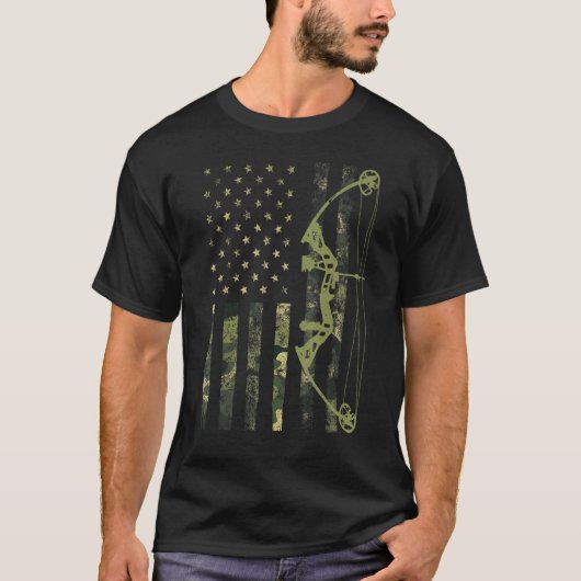 T-shirt Bowhuny Archery Camo Us Drapeau Crossbow Hunter B (Devant)