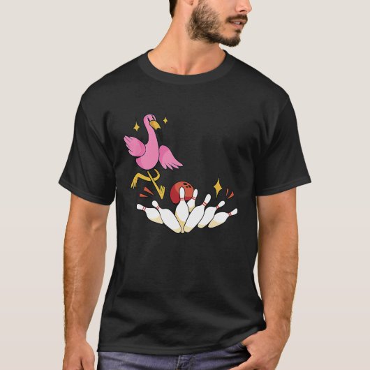 T-shirt Bowler Strike Bowling Team Bowling Pins Flamingo B (Devant)