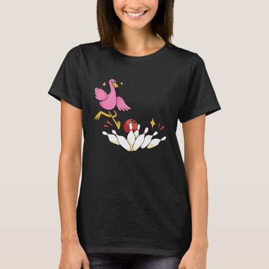 T-shirt Bowler Strike Bowling Team Bowling Pins Flamingo B (Devant)