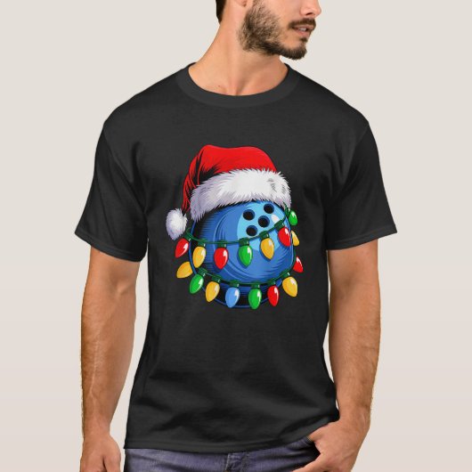 T-shirt Bowling Ball Santa Hat Christmas Bowling Xmas Ligh (Devant)