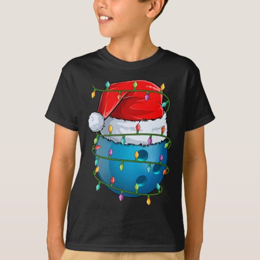 T-shirt Bowling Ball Xmas Éclairage Santa Hat Bowling Ball (Devant)
