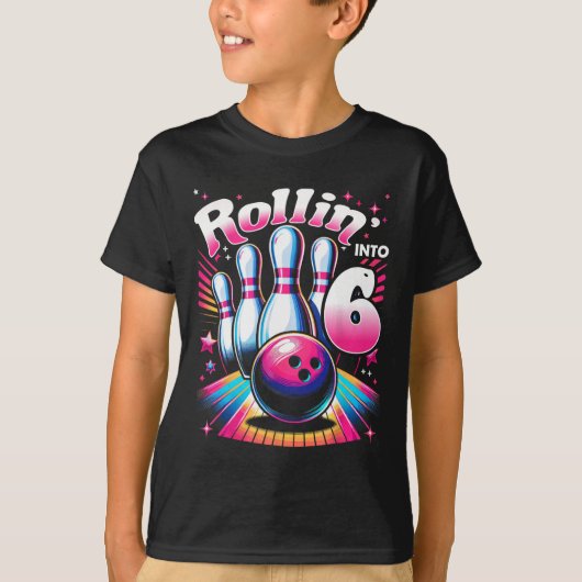 T-shirt Bowling Birthday Rollin Into 6 Party 6th Birthday  (Devant)