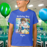 T-shirt Bowling Party Boy's Anime Birthday Personnalisé<br><div class="desc">Un mignon t-shirt garçon d'anniversaire de bowling sur le thème du bowling de bowling. Les couleurs utilisées sont orange,  bleu et vert.</div>