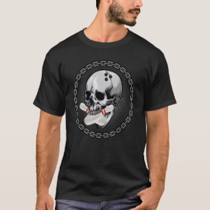T-shirt Bowling Pins Retro Vintage Skull Skeleton Head Bow
