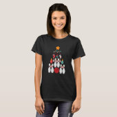 T-shirt Bowling Player Christmas Tree Lights Xmas Ball Bow (Devant entier)