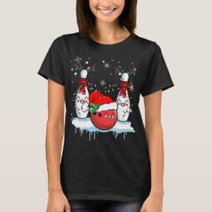 T-shirt Bowling Reindeer Santa Hat Christmas Bowling Lover