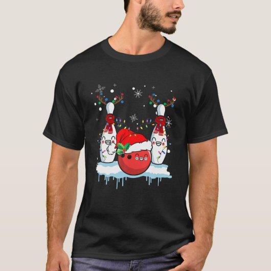 T-shirt Bowling Reindeer Santa Hat Christmas Bowling Lover (Devant)