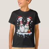 T-shirt Bowling Santa Hat Funny Christmas Long Sleeve  (Devant)