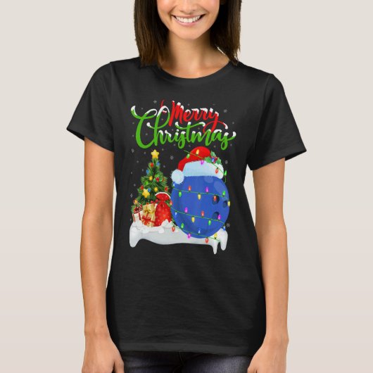 T-shirt Bowling Sports   Xmas Decoration Santa Bowling Chr (Devant)