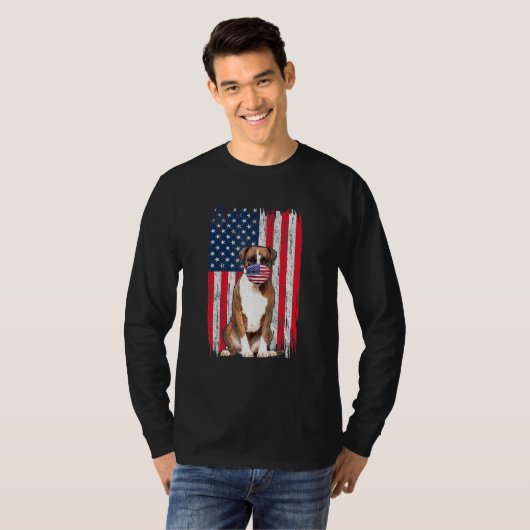 T-shirt Boxe American Flag Dog Wears Face Mask 4 Of Jul (Devant entier)