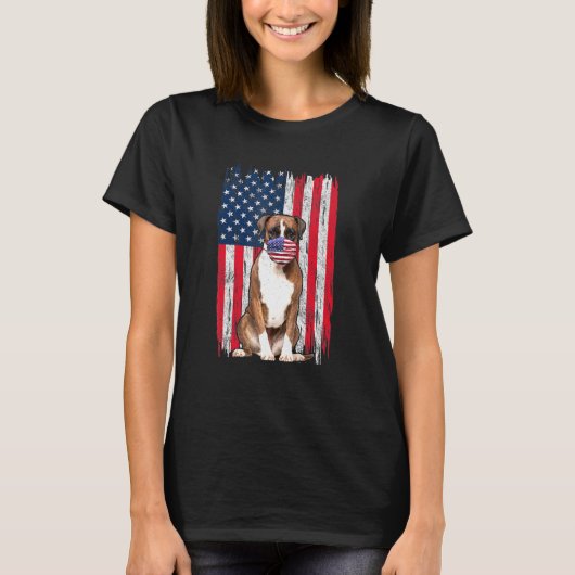 T-shirt Boxe American Flag Dog Wears Face Mask 4 Of Jul (Devant)