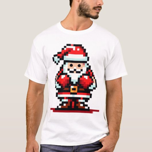 T-shirt Boxe Père Noël - Retro Pixel Conception de Noël (Devant)