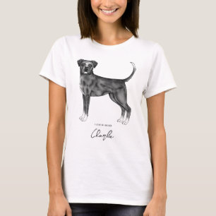 T-shirt Boxer Chien En Noir & Blanc J'Aime Mon Boxer & Nom