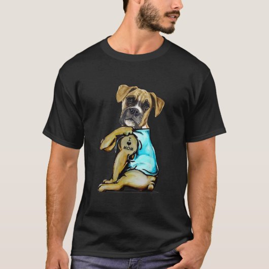 T-shirt Boxer Chien Tatouage J'aime maman Fête de maman Am (Devant)