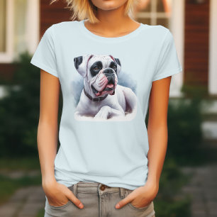 T-shirt Boxer Dog blanc élégant – Style aquarelle