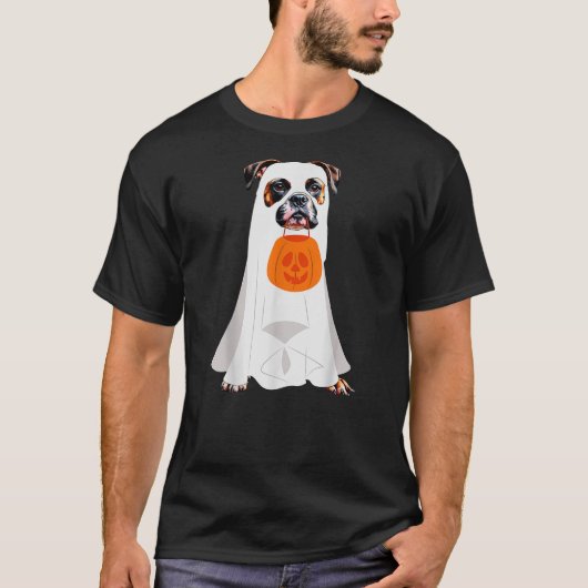 T-shirt Boxer Dog Ghost Pumpkin Halloween Fall Dog Lover (Devant)