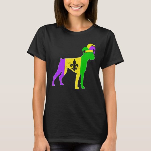 T-shirt Boxer Dog Mardi Gras Carnivals Funny Puppy Jester (Devant)