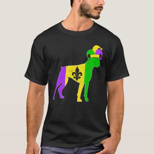 T-shirt Boxer Dog Mardi Gras Carnivals Funny Puppy Jester (Devant)