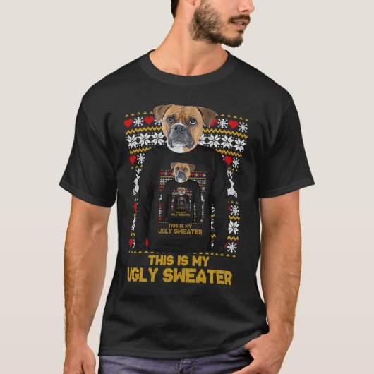 T-shirt Boxer Mom Dad Dog Ugly Christmas Sweater (Devant)