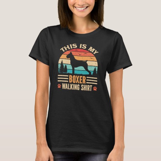 T-shirt Boxer Mom Walking German Dog Walker Retro Sunset (Devant)