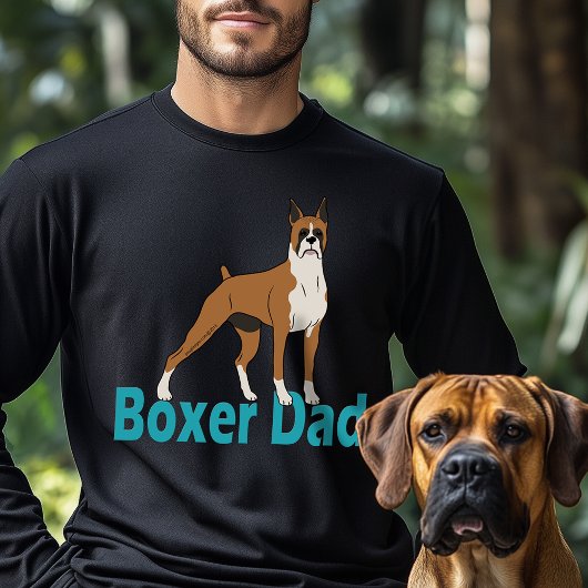T-shirt Boxer Papa Vert Texte Turquoise Chien Dessin