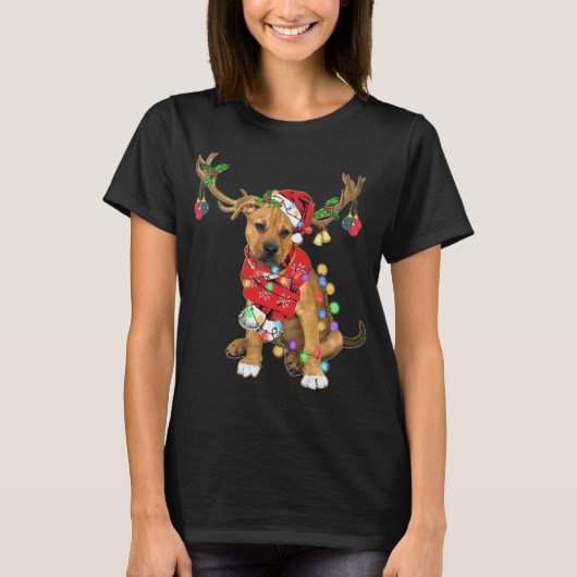 T-shirt Boxer Pitbull mix Gorgeous Reindeer Christmas Ligh (Devant)