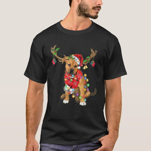 T-shirt Boxer Pitbull mix Gorgeous Reindeer Christmas Ligh (Devant)