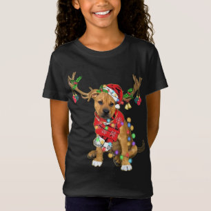 T-Shirt Boxer Pitbull mix Gorgeous Reindeer Christmas Ligh