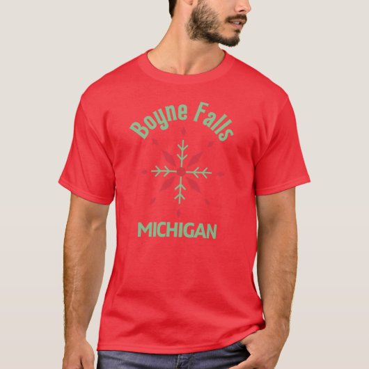 T-shirt Boyne Falls Michigan Christmas Ski Green Text (Devant)