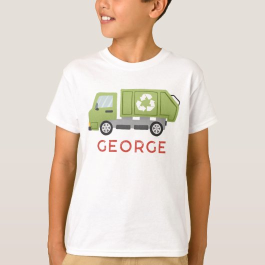 T-shirt Boys Cool Green Garbage Trash Truck Transportation (Devant)