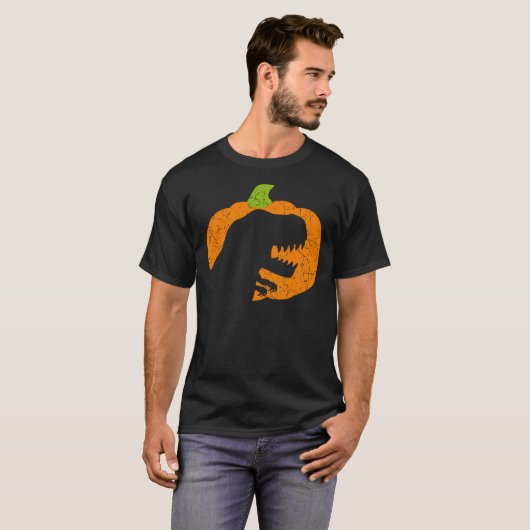 T-shirt Boys Halloween Pumpkin T-Rex Dinosaur Silhouette (Devant entier)