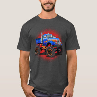 T-shirt Boys Monster Camion Avec Flames Blue Red Graphic
