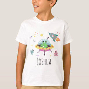 T-shirt Boys Space Alien Cartoon Rocket Bateau et nom