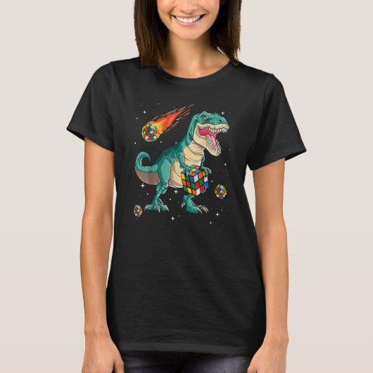 T-shirt Boys T Rex Speed Cube Cube Math Puzzle Dinosaur (Devant)