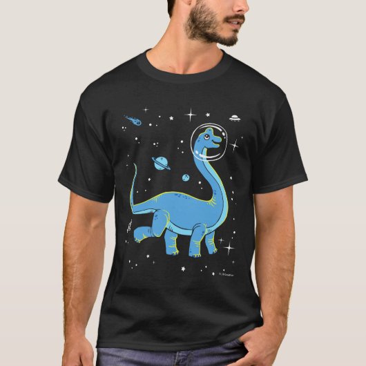 T-shirt Brachiosaurus Bleu Dinos Dans L'Espace (Devant)