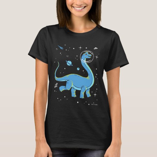 T-shirt Brachiosaurus Bleu Dinos Dans L'Espace (Devant)