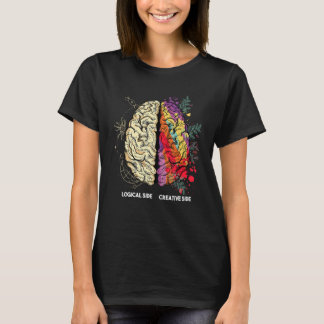 T-shirt Brain Divided In Two Parts By A Creative And A Log