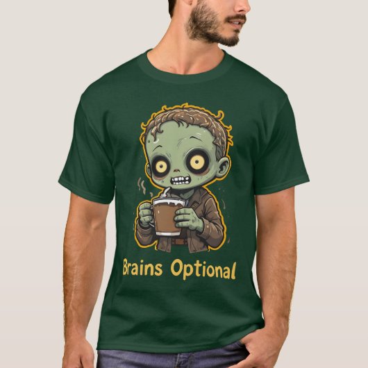 T-shirt Brains Optional Zombie Coffee Funny Cute Undead (Devant)