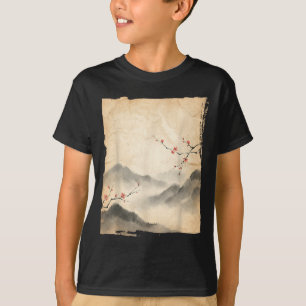 T-shirt Branches de fleurs de Sakura Peinture à l'encre ja