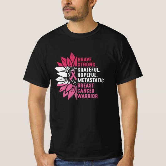 T-shirt Brave Strong Grateful Breast Cancer Awareness (Devant)