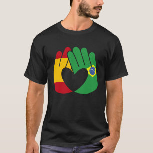 T-shirt Brazil Flag Spain Flag Friendship Brotherhood Hand