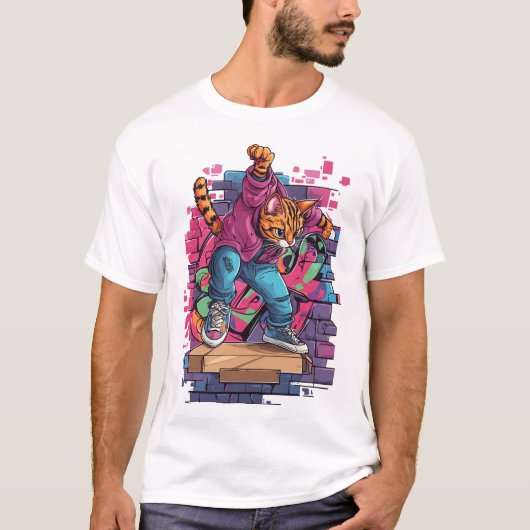 T-shirt Breakdance Meow – Danse de chat graffiti urbain (Devant)